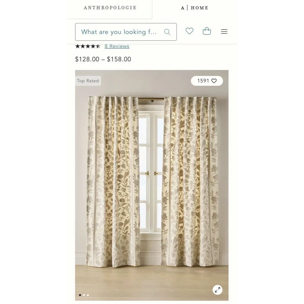New Anthropologie Francine Woven Floral Curtain Set 2 Panels 63